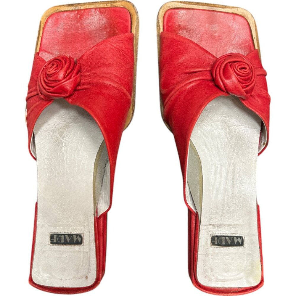 MARE Leather Red Slides with Rose Detail Size 39.5
